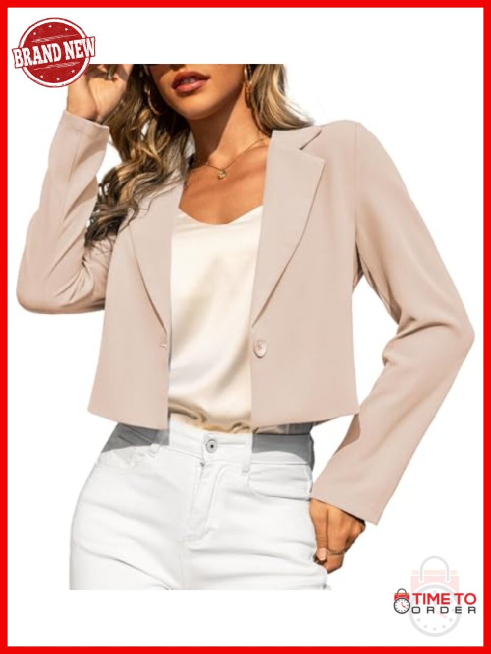Cropped Blazer for Women Lightweight Long Sleeve Business Casual Suit Jacket